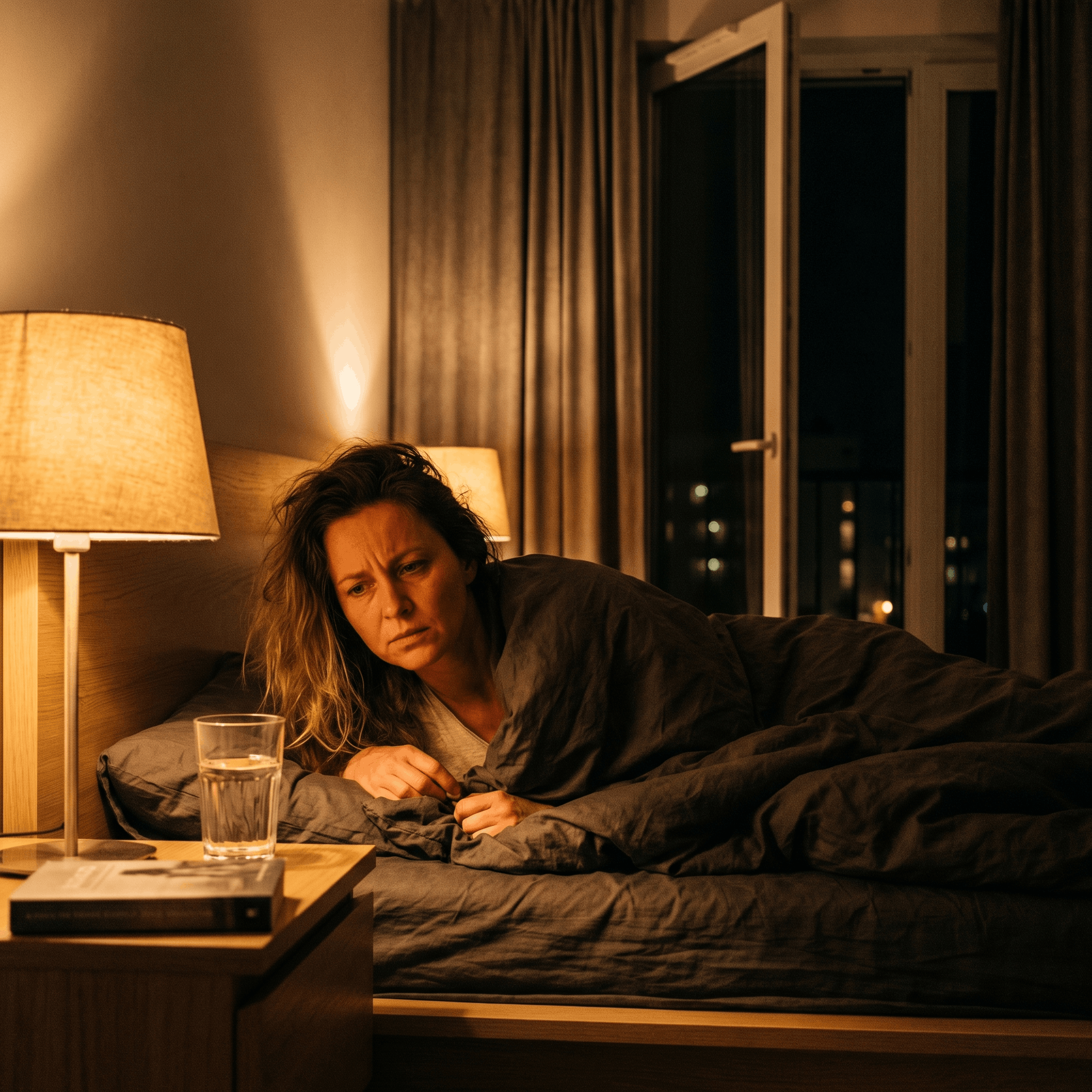 Kobieta budząca się w nocy z nocnymi potami